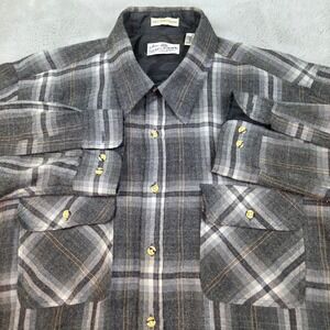 Vintage Sears Roebuck Wool Blend Flannel Shirt Men XLT Plaid Lined Single Needle
